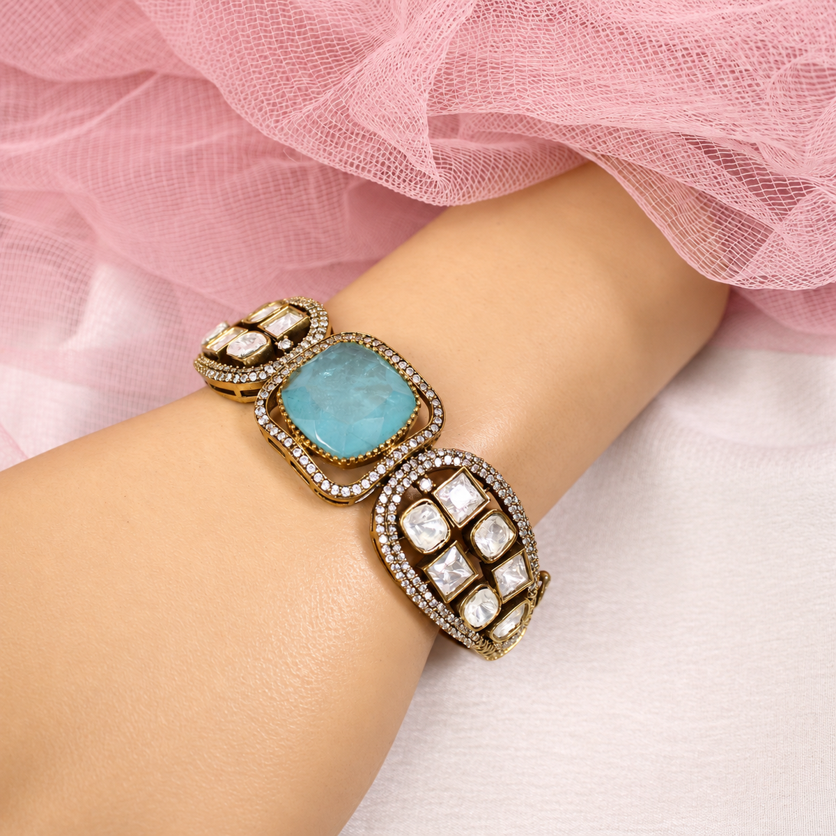 Cushion Centre Stone and Clear Panel Kada - Aqua — retouched original photograph IMG_8066