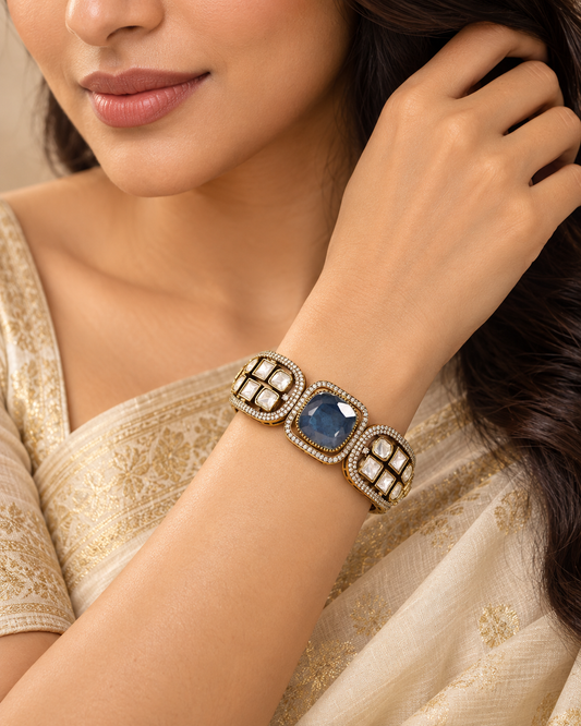 Cushion Centre Stone and Clear Panel Kada - Blue — AI-styled model view