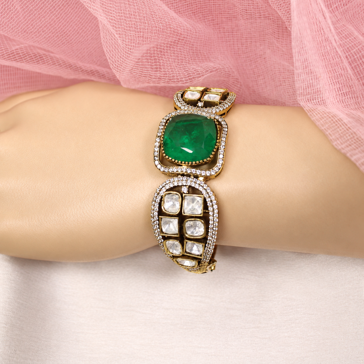 Cushion Centre Stone and Clear Panel Kada - Green — retouched original photograph IMG_8070