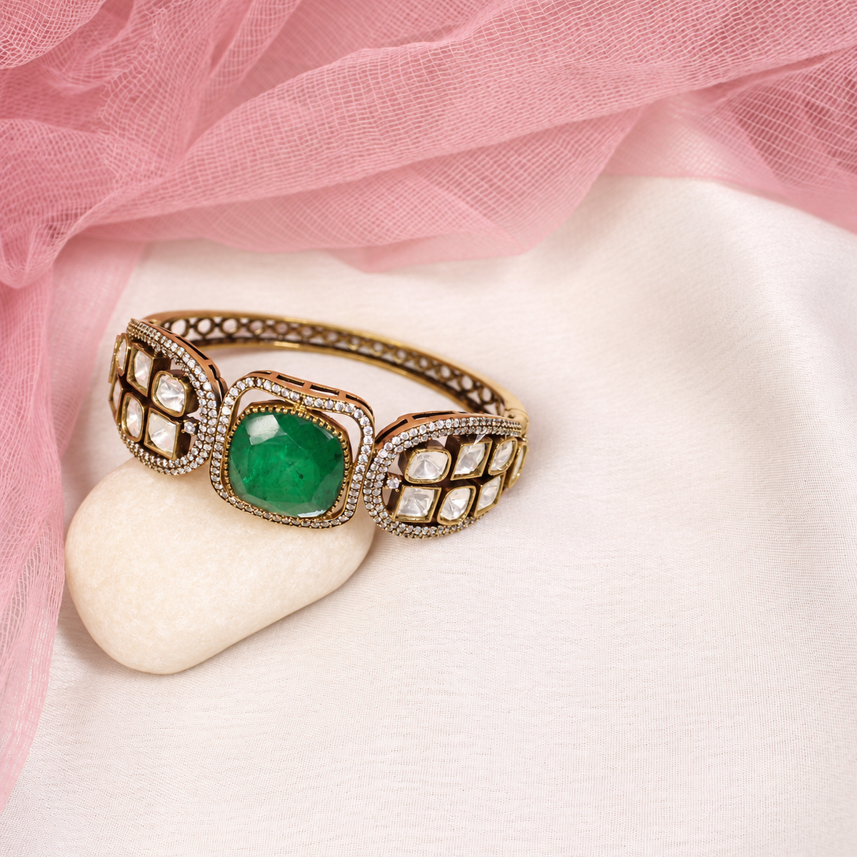 Cushion Centre Stone and Clear Panel Kada - Green — retouched original photograph IMG_8085