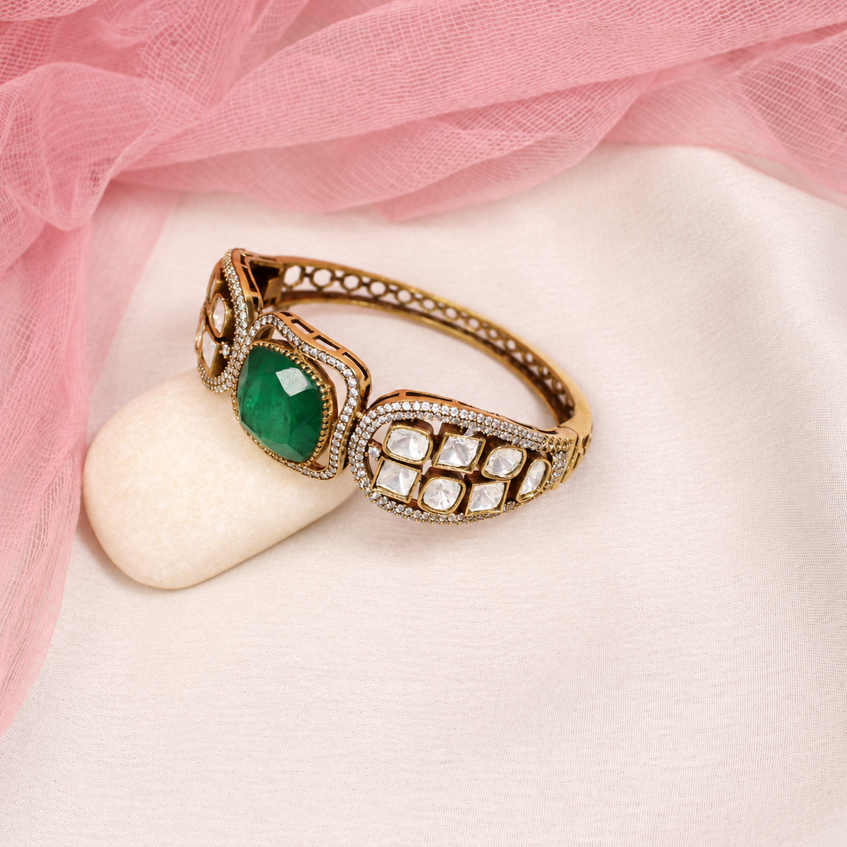 Cushion Centre Stone and Clear Panel Kada - Green — retouched original photograph IMG_8093