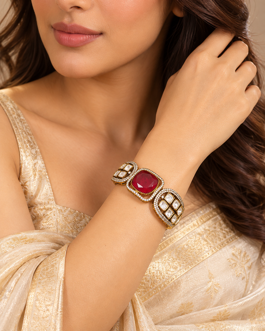Cushion Centre Stone and Clear Panel Kada - Ruby — AI-styled model view