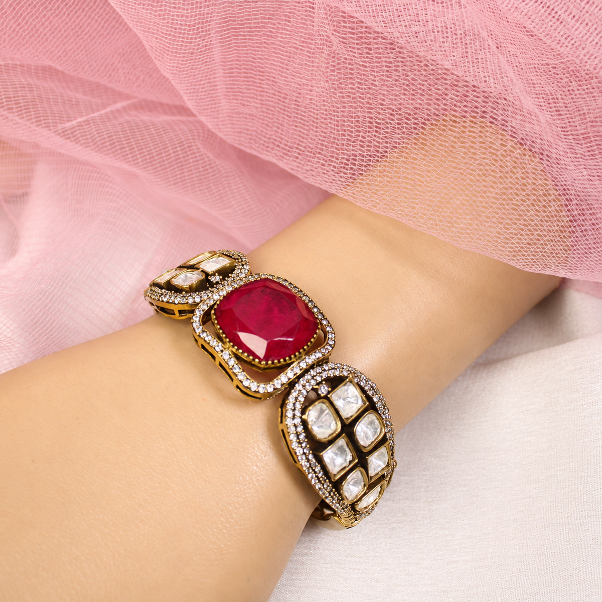 Cushion Centre Stone and Clear Panel Kada - Ruby — retouched original photograph IMG_8071