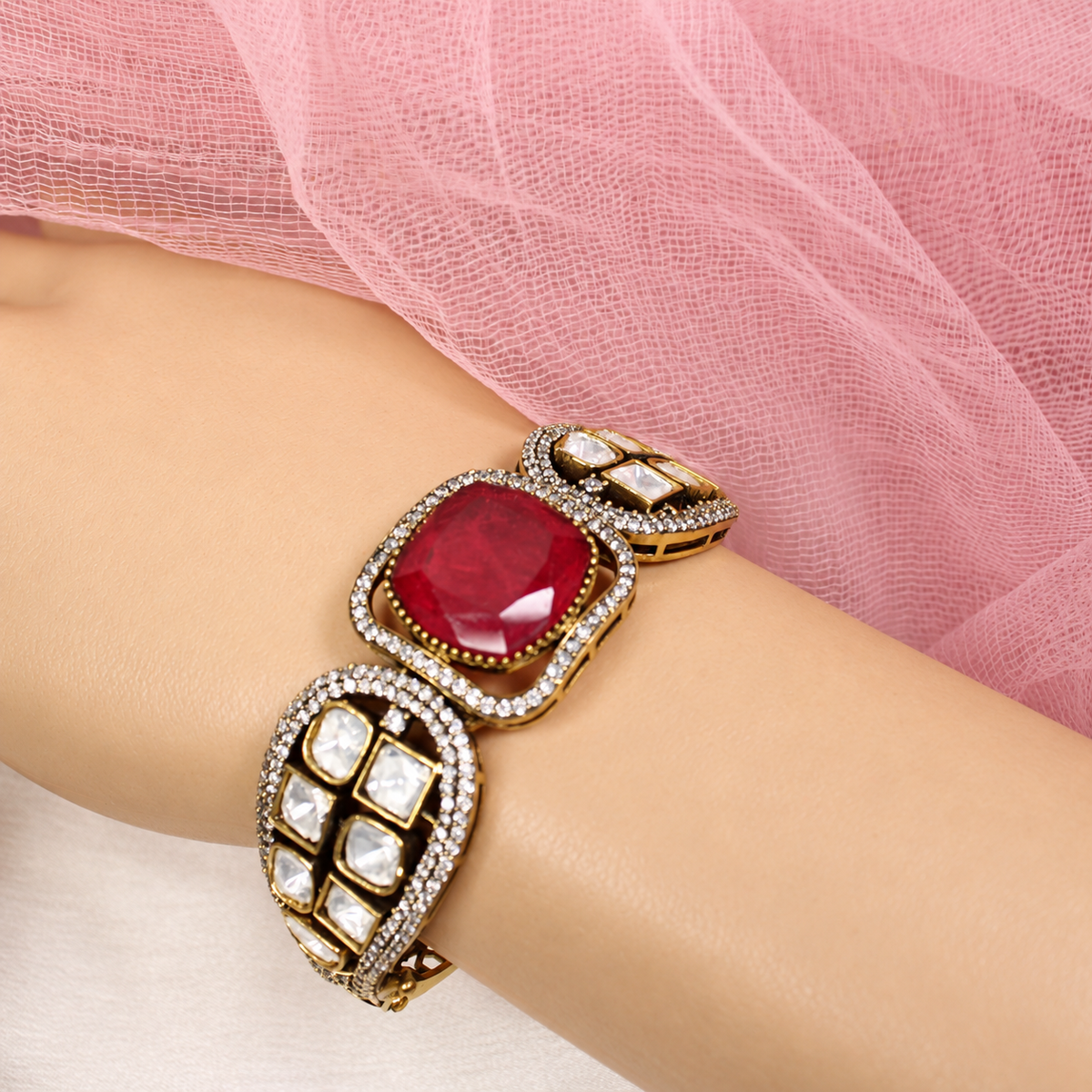 Cushion Centre Stone and Clear Panel Kada - Ruby — retouched original photograph IMG_8073