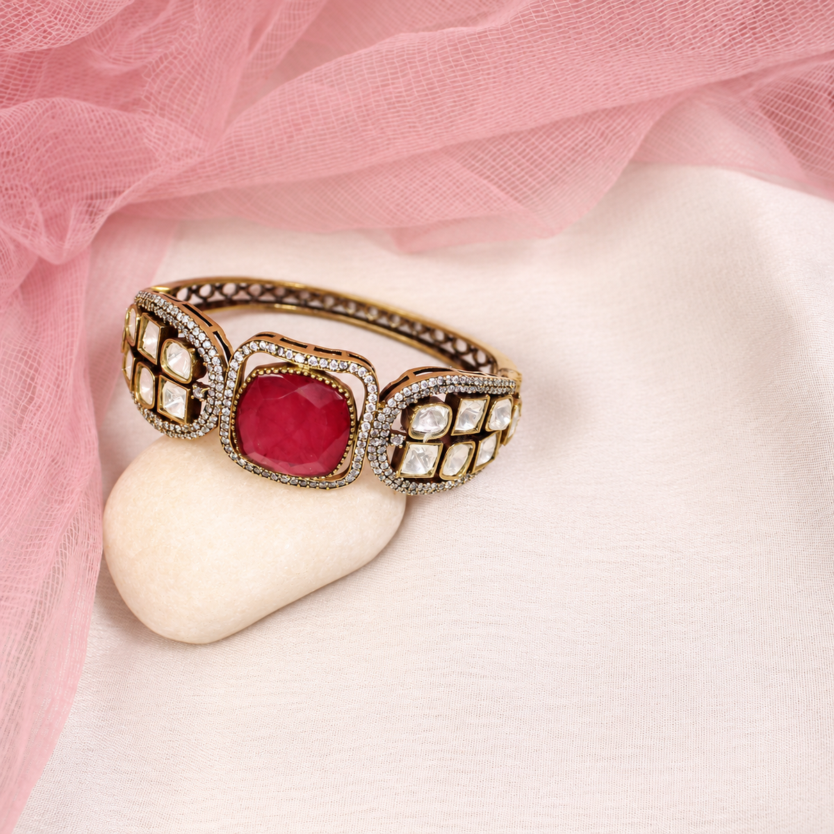Cushion Centre Stone and Clear Panel Kada - Ruby — retouched original photograph IMG_8086