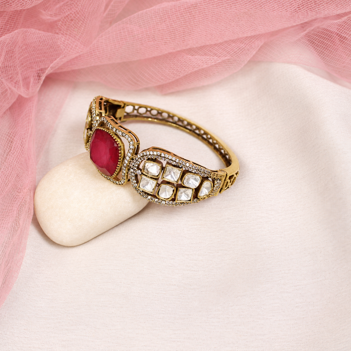 Cushion Centre Stone and Clear Panel Kada - Ruby — retouched original photograph IMG_8092