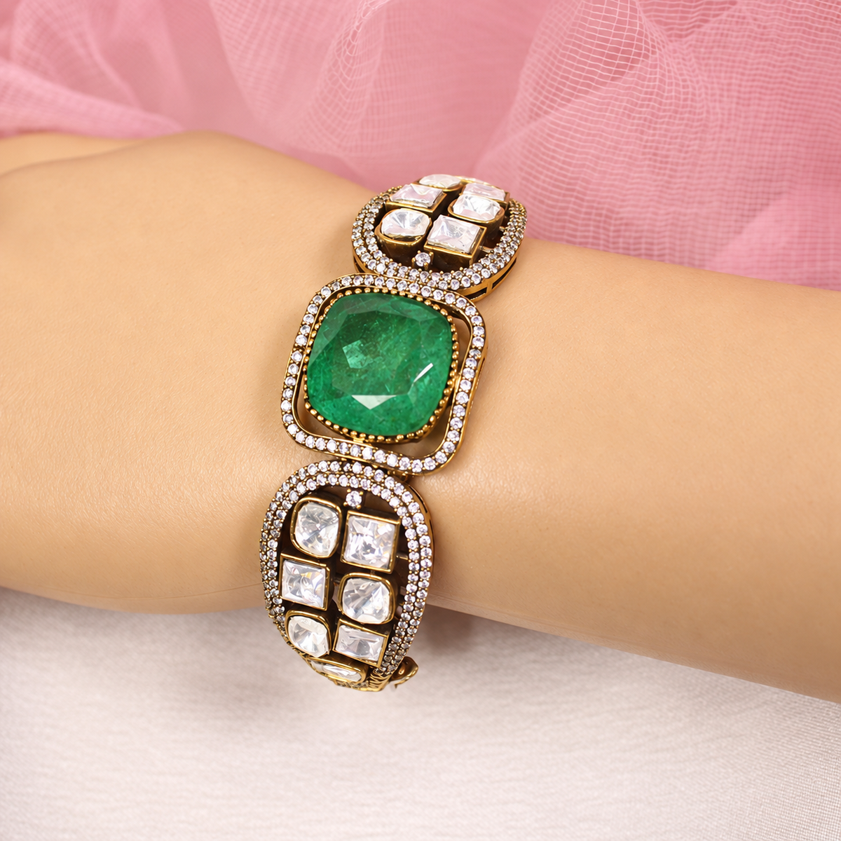 Cushion Centre Stone and Clear Panel Kada - Mint — retouched original photograph IMG_8075