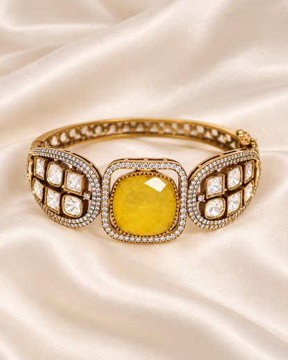 Cushion Centre Stone and Clear Panel Kada - Yellow — AI-styled closeup view
