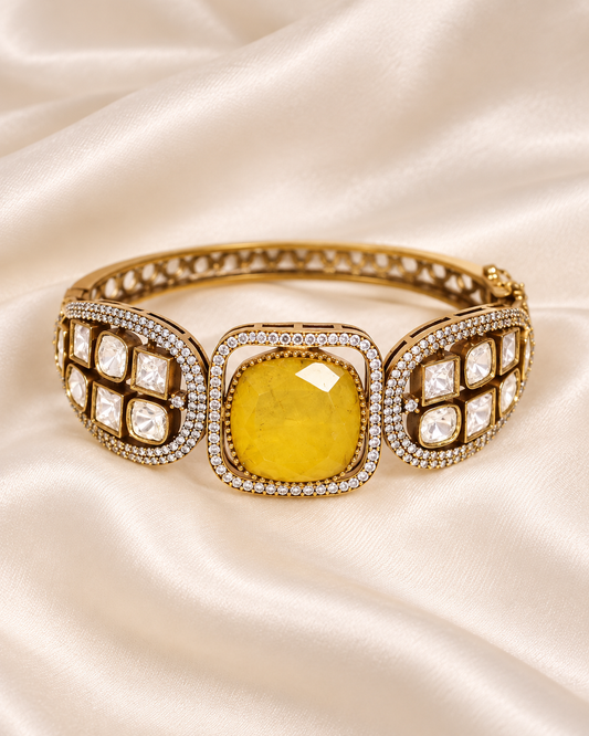 Cushion Centre Stone and Clear Panel Kada - Yellow — AI-styled closeup view