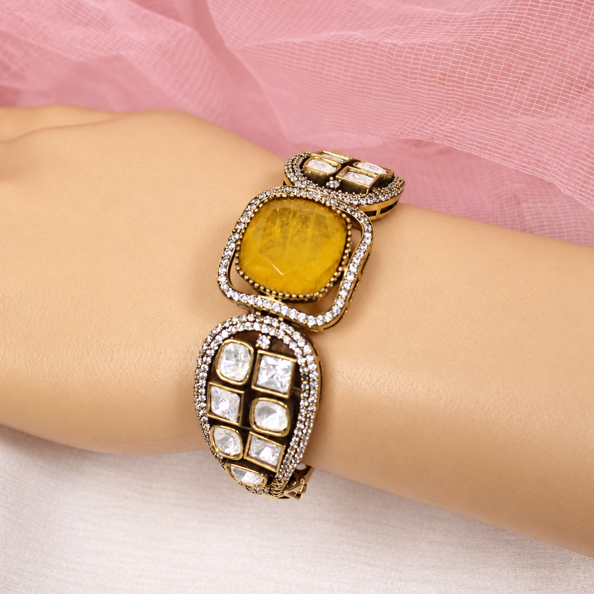 Cushion Centre Stone and Clear Panel Kada - Yellow — retouched original photograph IMG_8077