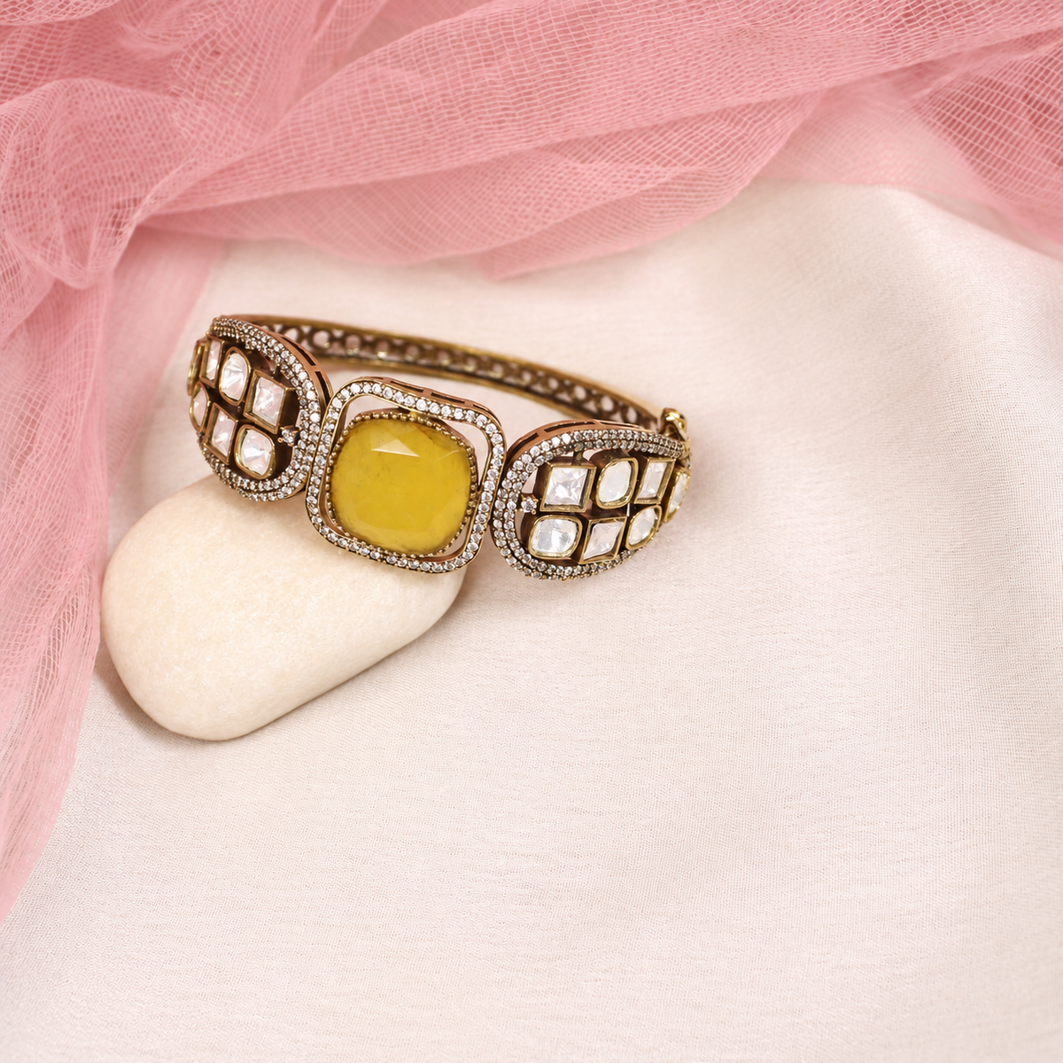 Cushion Centre Stone and Clear Panel Kada - Yellow — retouched original photograph IMG_8095