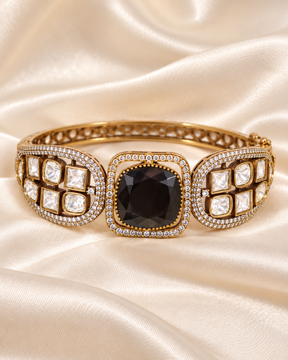 Cushion Centre Stone and Clear Panel Kada - Black — AI-styled closeup view
