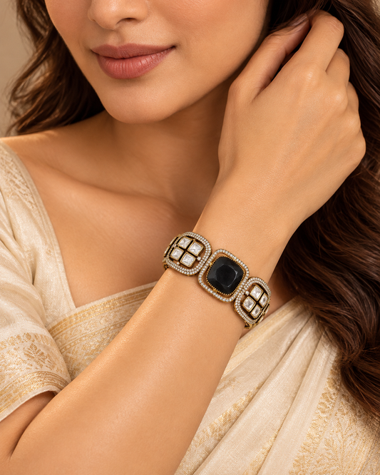 Cushion Centre Stone and Clear Panel Kada - Black — AI-styled model view