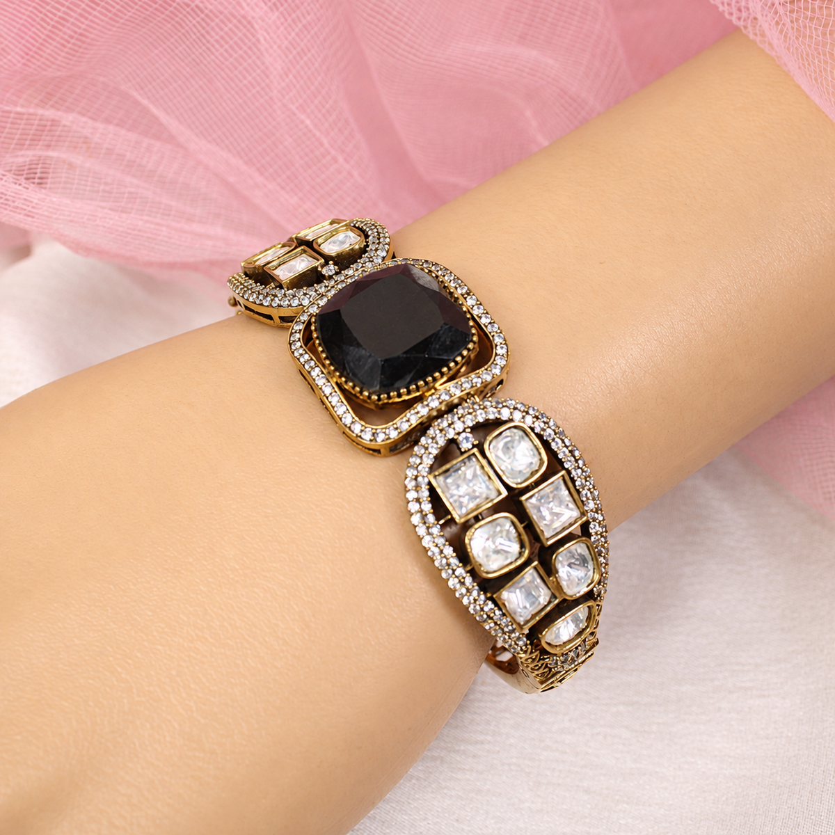 Cushion Centre Stone and Clear Panel Kada - Black — retouched original photograph IMG_8078