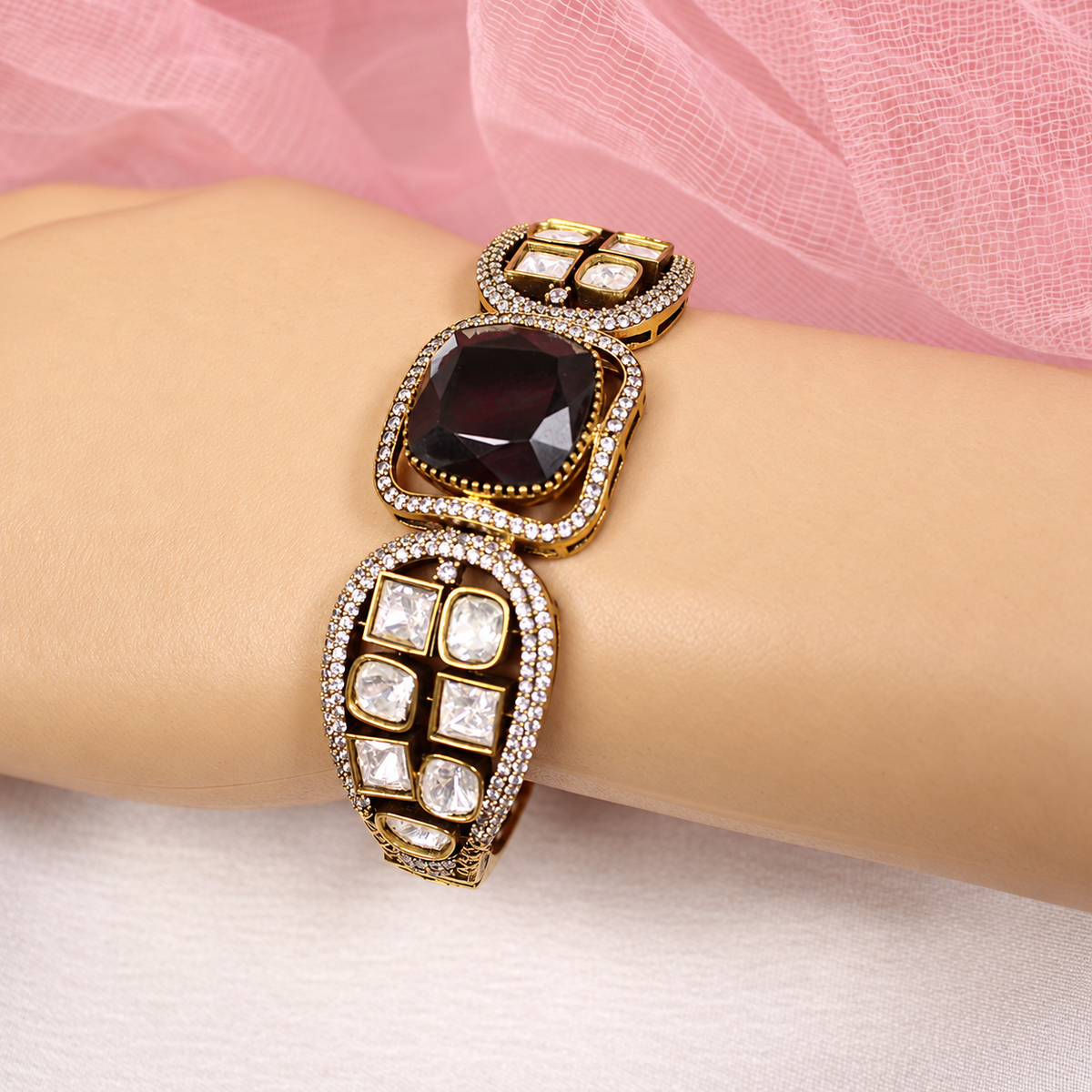 Cushion Centre Stone and Clear Panel Kada - Black — retouched original photograph IMG_8079