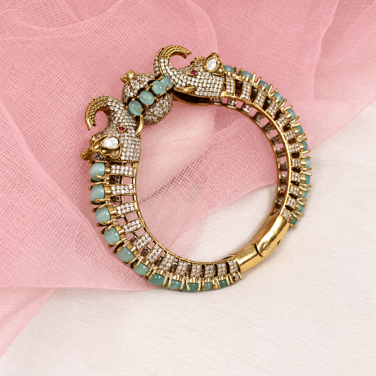 Twin Elephant Stone Openable Kada - Mint - retouched original photograph IMG_8020