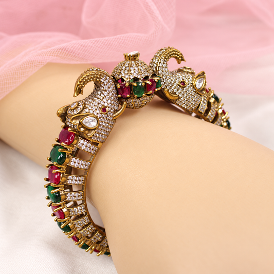 Twin Elephant Stone Openable Kada - Ruby and Green - retouched original photograph IMG_8044