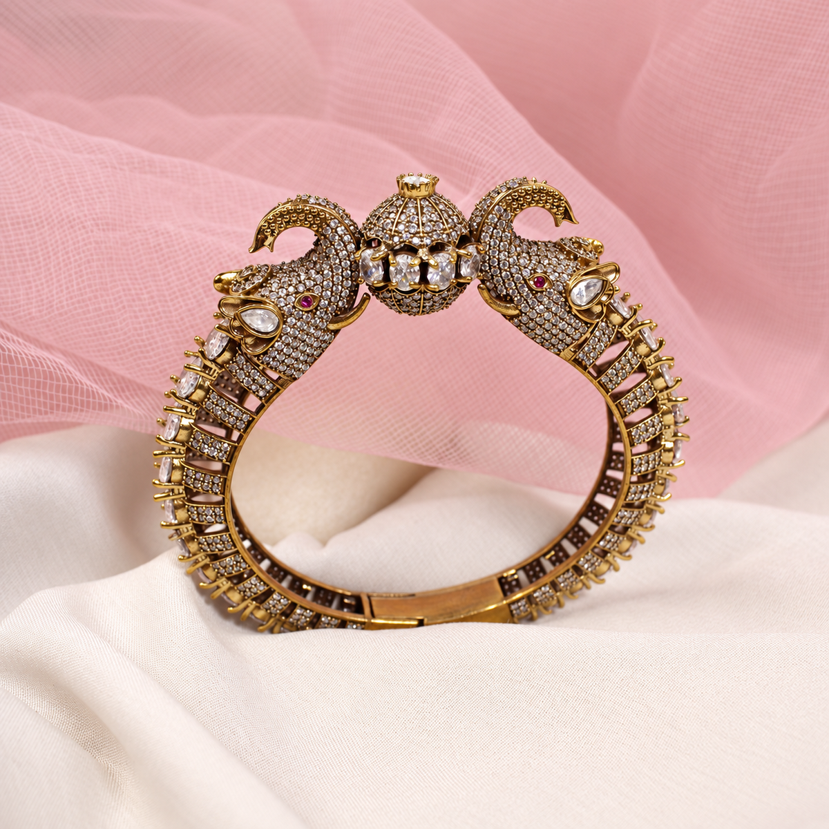 Twin Elephant Stone Openable Kada - Clear - retouched original photograph IMG_8035