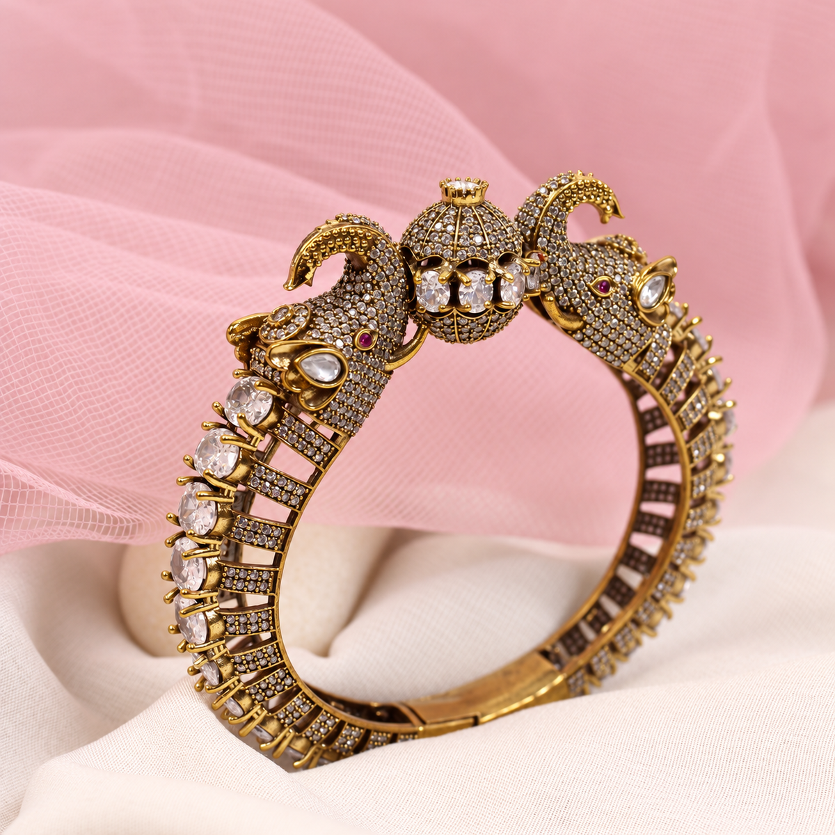 Twin Elephant Stone Openable Kada - Clear - retouched original photograph IMG_8036
