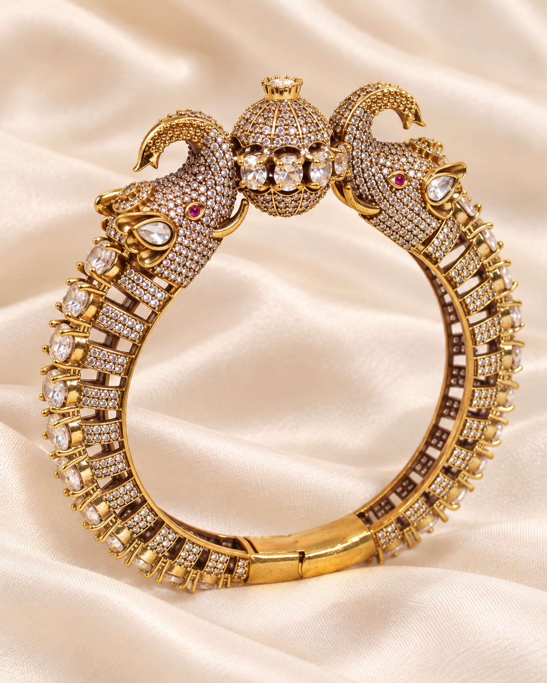 Twin Elephant Stone Openable Kada - Clear - closeup view