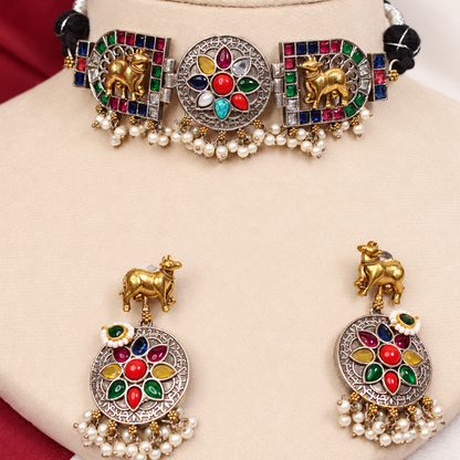 Animal Panel Dual Tone Choker Set - Multicolour — retouched original photograph IMG_8253