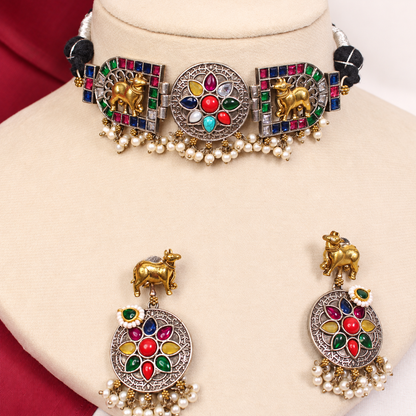 Animal Panel Dual Tone Choker Set - Multicolour — retouched original photograph IMG_8255