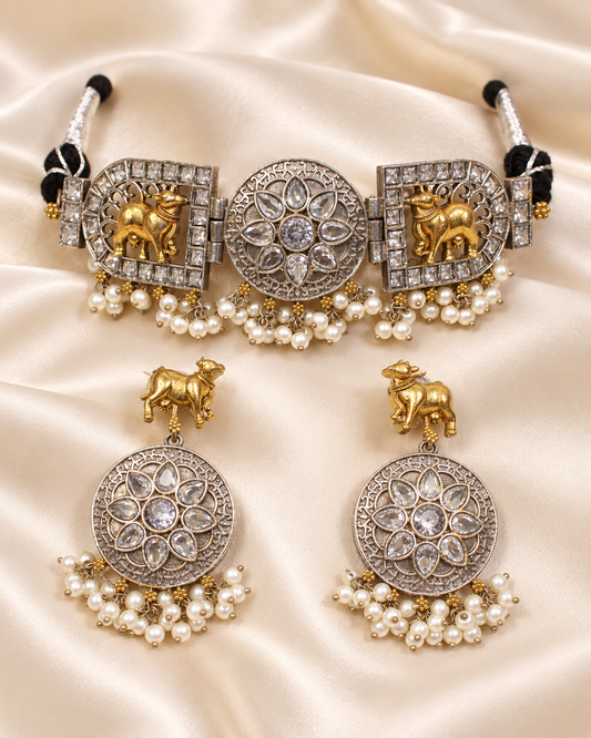 Animal Panel Dual Tone Choker Set - Clear — AI-styled closeup view