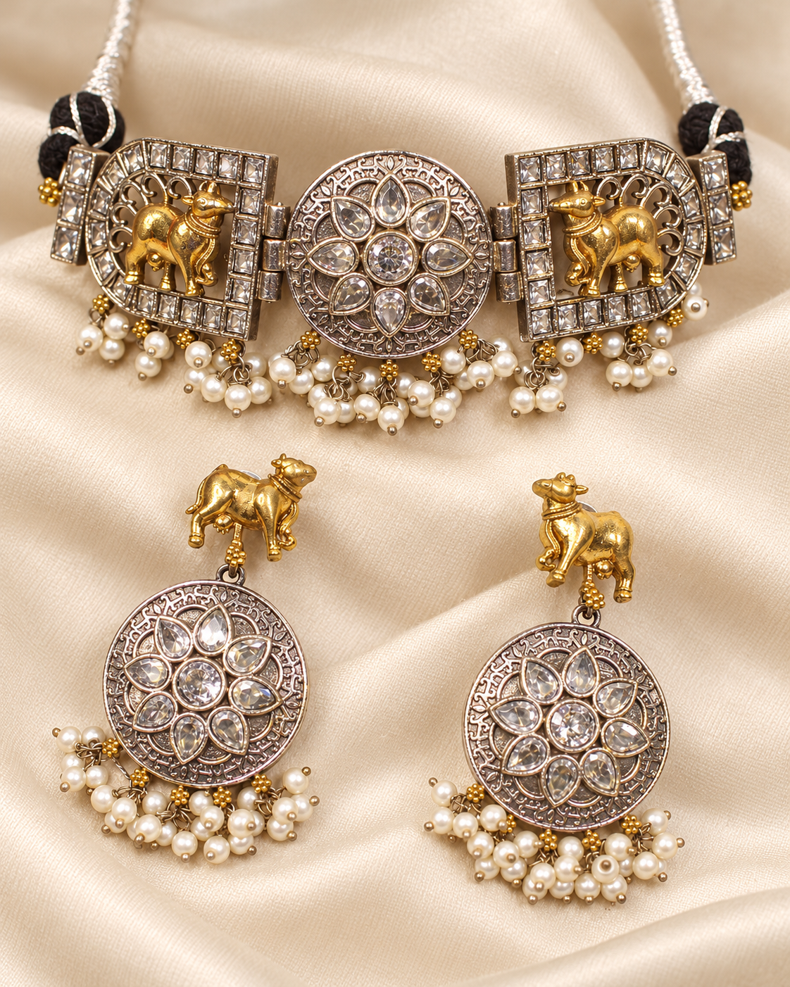 Animal Panel Dual Tone Choker Set - Clear — AI-styled ornament detail view