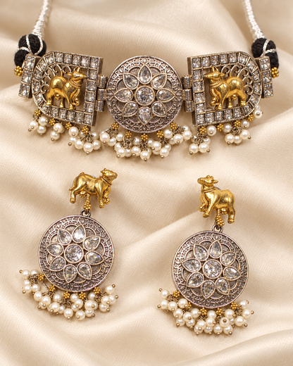 Animal Panel Dual Tone Choker Set - Clear — AI-styled ornament detail view