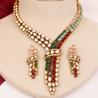 Y Shaped Clear Stone Necklace Set - Multicolour — retouched original photograph IMG_8276