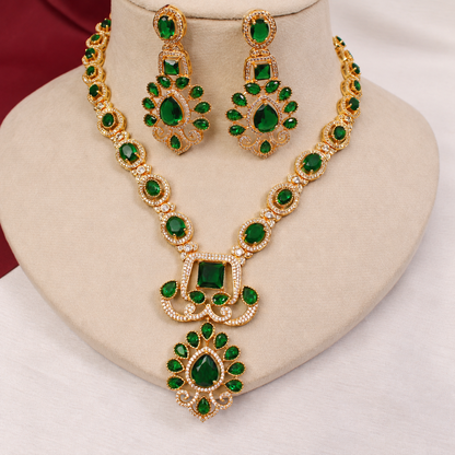 Floral Green Stone Statement Necklace Set - Green — retouched original photograph IMG_8298