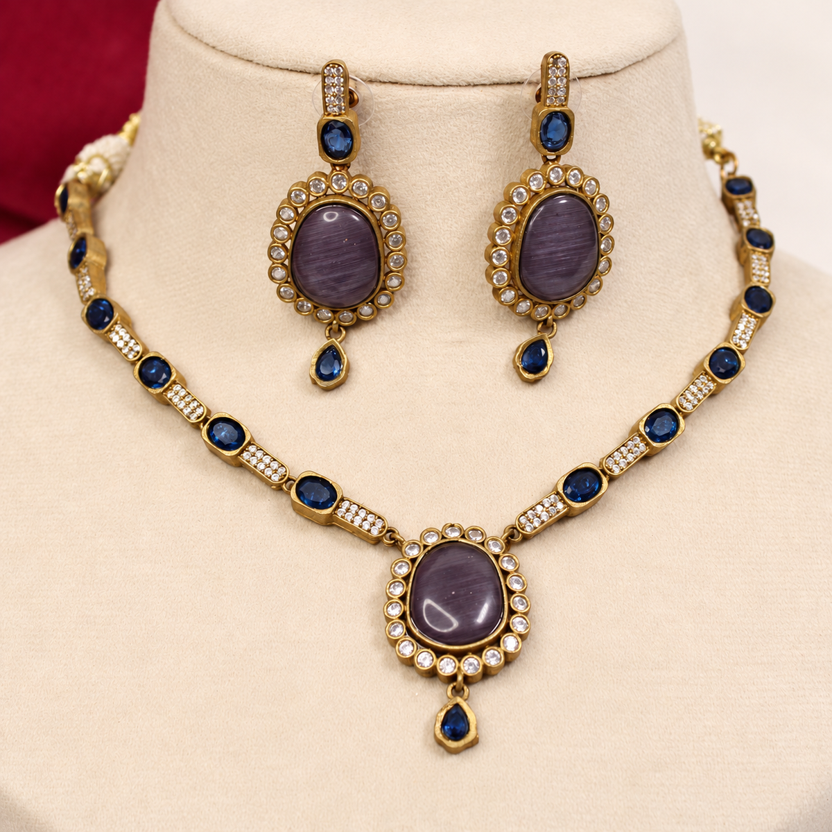Oval Stone Drop Necklace Set - Blue — retouched original photograph IMG_8316
