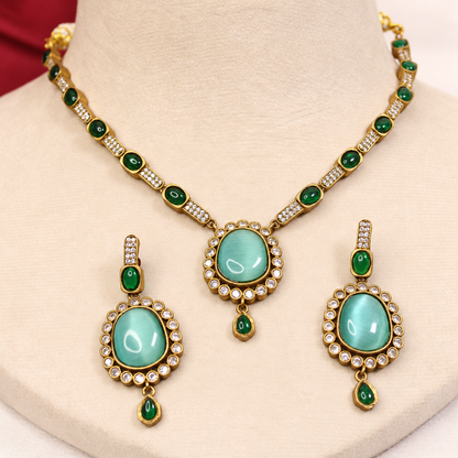 Oval Stone Drop Necklace Set - Mint — retouched original photograph IMG_8322