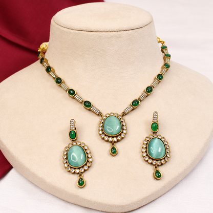 Oval Stone Drop Necklace Set - Mint — retouched original photograph IMG_8323