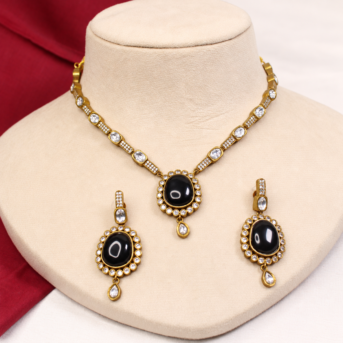 Oval Stone Drop Necklace Set - Black and Clear — retouched original photograph IMG_8324