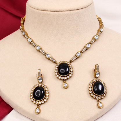 Oval Stone Drop Necklace Set - Black and Clear — retouched original photograph IMG_8325