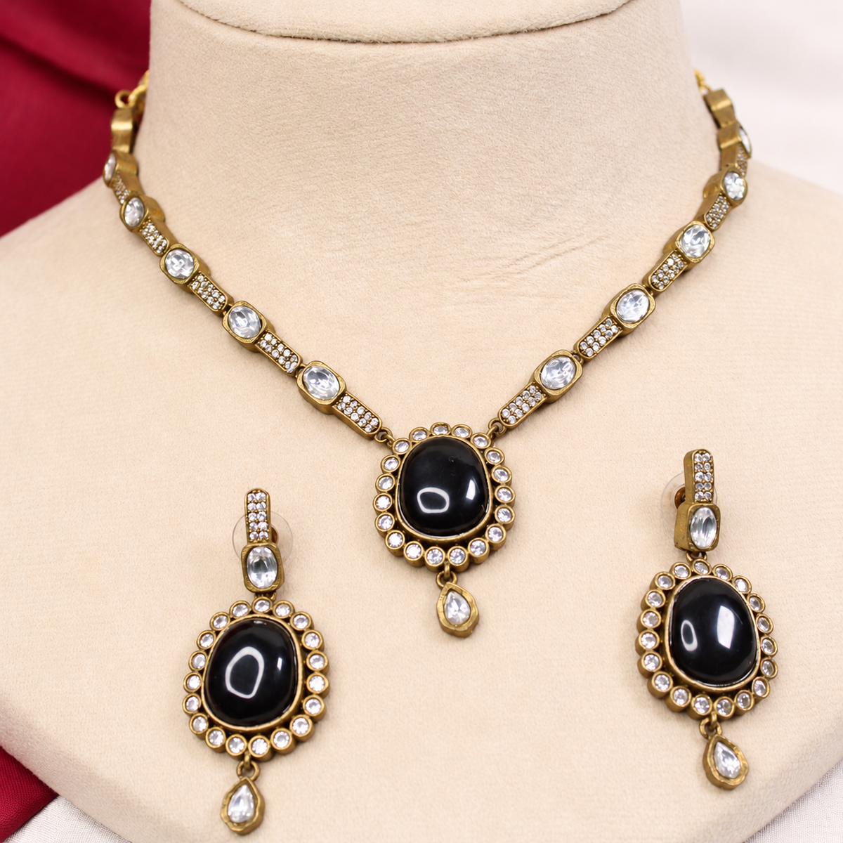 Oval Stone Drop Necklace Set - Black and Clear — retouched original photograph IMG_8326