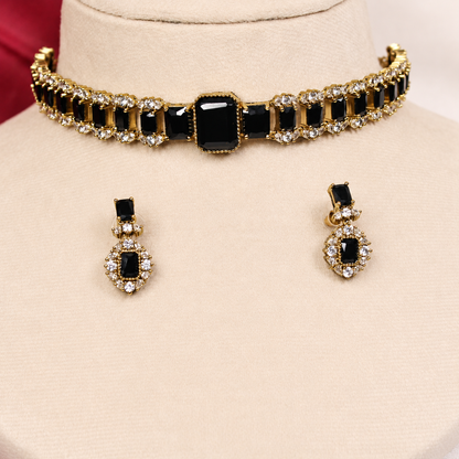 Rectangular Centre Stone Collar Necklace Set - Black — retouched original photograph IMG_8335
