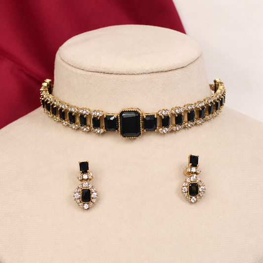 Rectangular Centre Stone Collar Necklace Set - Black — retouched original photograph IMG_8336