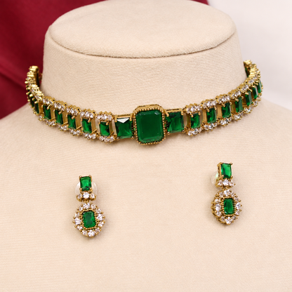 Rectangular Centre Stone Collar Necklace Set - Green — retouched original photograph IMG_8337