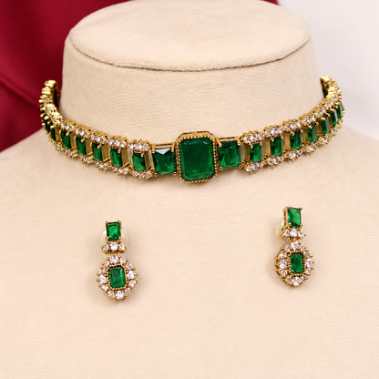 Rectangular Centre Stone Collar Necklace Set - Green — retouched original photograph IMG_8338