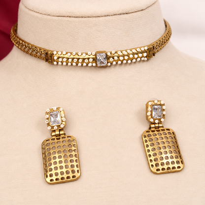 Mesh Panel Choker and Rectangular Earring Set - Clear — retouched original photograph IMG_8345