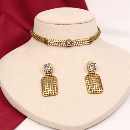 Mesh Panel Choker and Rectangular Earring Set - Clear — retouched original photograph IMG_8346
