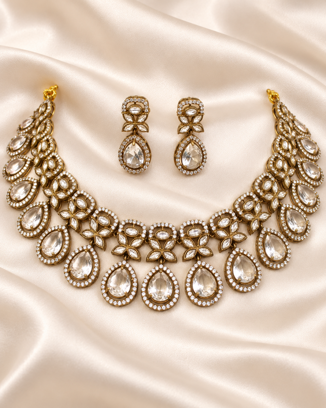 Layered Clear Teardrop Collar Necklace Set - Clear — AI-styled closeup view