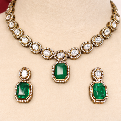 Round Clear Stone and Green Drop Necklace Set - Green — retouched original photograph IMG_8397