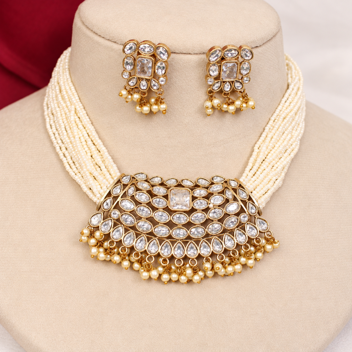 Multi-Strand Pearl-Style Bead Bib Necklace Set - Clear — retouched original photograph IMG_8407