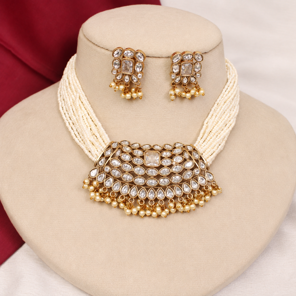 Multi-Strand Pearl-Style Bead Bib Necklace Set - Clear — retouched original photograph IMG_8409