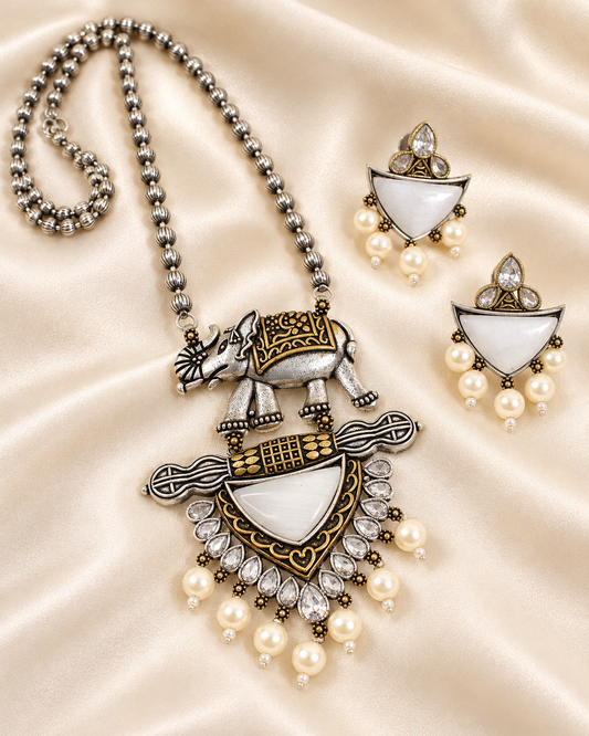 Animal Motif Fan Pendant Set - White — AI-styled closeup view