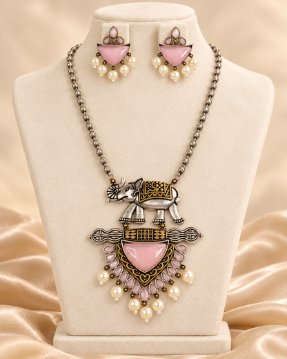 Animal Motif Fan Pendant Set - Pink — AI-styled mannequin view