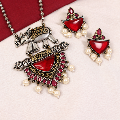 Animal Motif Fan Pendant Set - Ruby - retouched original photograph IMG_8125